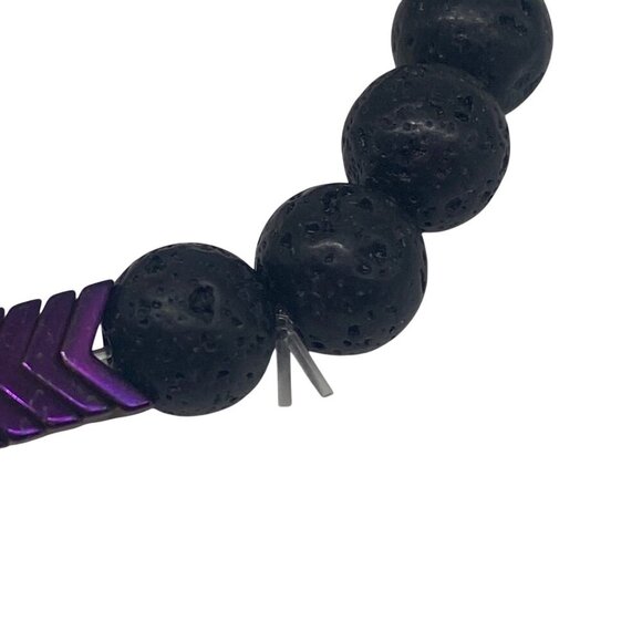 Cundo Lava Rock Beads Stretch Bracelet Unisex Black & Purple Lightweight Arrow - Picture 5 of 6